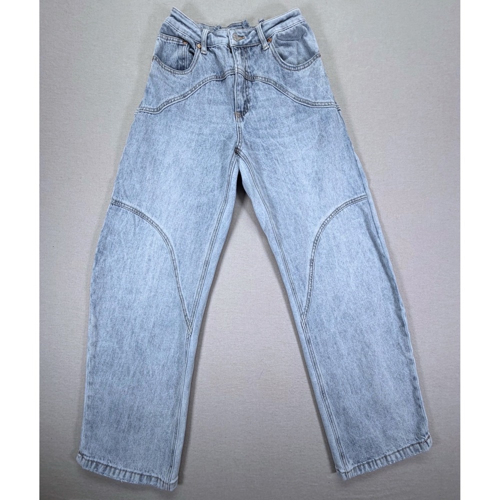 SAIGE Wide Leg Barrel Jeans Womens 9 Light Wash Excellent Curved Seam High Rise